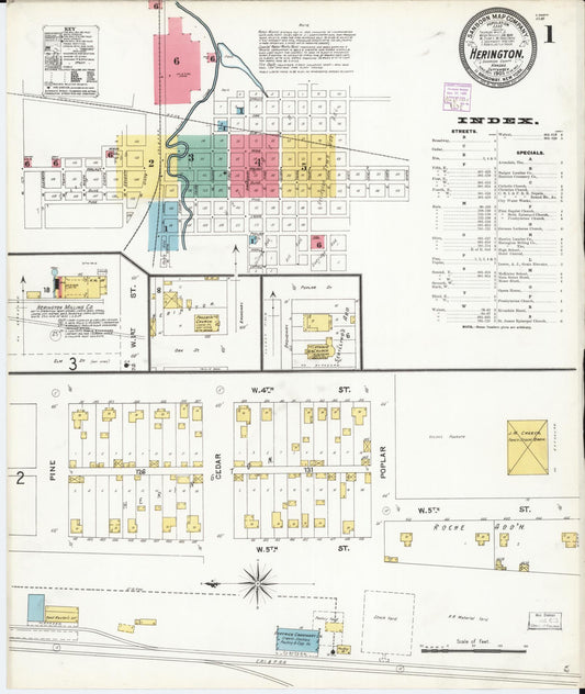 Sanborn Fire Insurance Map from Herington, Dickinson County, Kansas (1905), Sheet #0001 - Complete Map Set gallery image, historic Sanborn map, vintage wall art, Kansas Kansas