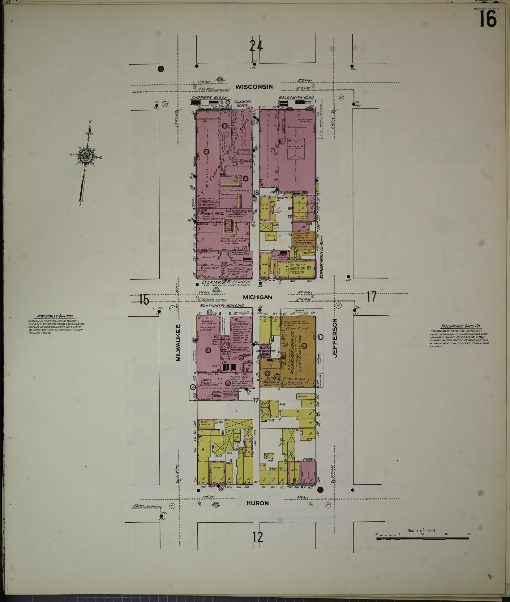Sanborn Fire Insurance Map from Milwaukee, Milwaukee County, Wisconsin (1910), Sheet #0016 - Complete Map Set gallery image, historic Sanborn map, vintage wall art, Wisconsin Wisconsin