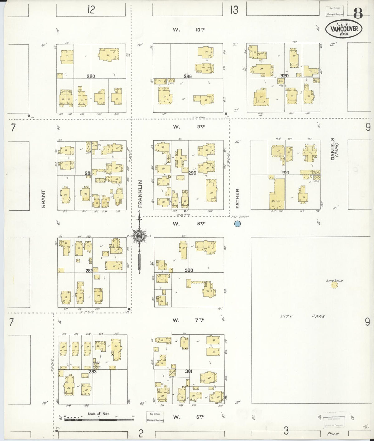 Sanborn Fire Insurance Map from Vancouver, Clark County, Washington (1911), Sheet #0008 - Historic Sanborn Fire Insurance Map Print, vintage old map wall art, antique decor, genealogy gift, Washington Washington map