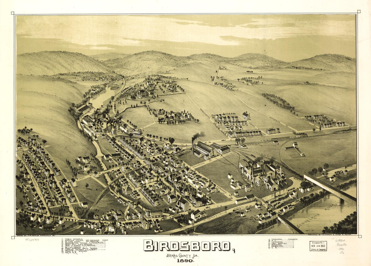 Birdsboro, Berks County, Pa. 1890. (1890) – Historic Bird’s-Eye View Panorama Print
