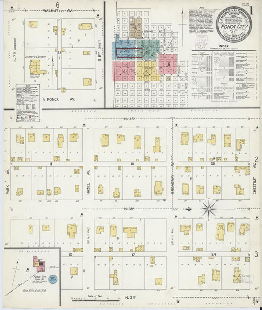 Sanborn Fire Insurance Map from Ponca City, Kay County, Oklahoma (1903), Sheet #0001 - Historic Sanborn Fire Insurance Map Print, vintage old map wall art, antique decor, genealogy gift, Oklahoma Oklahoma map