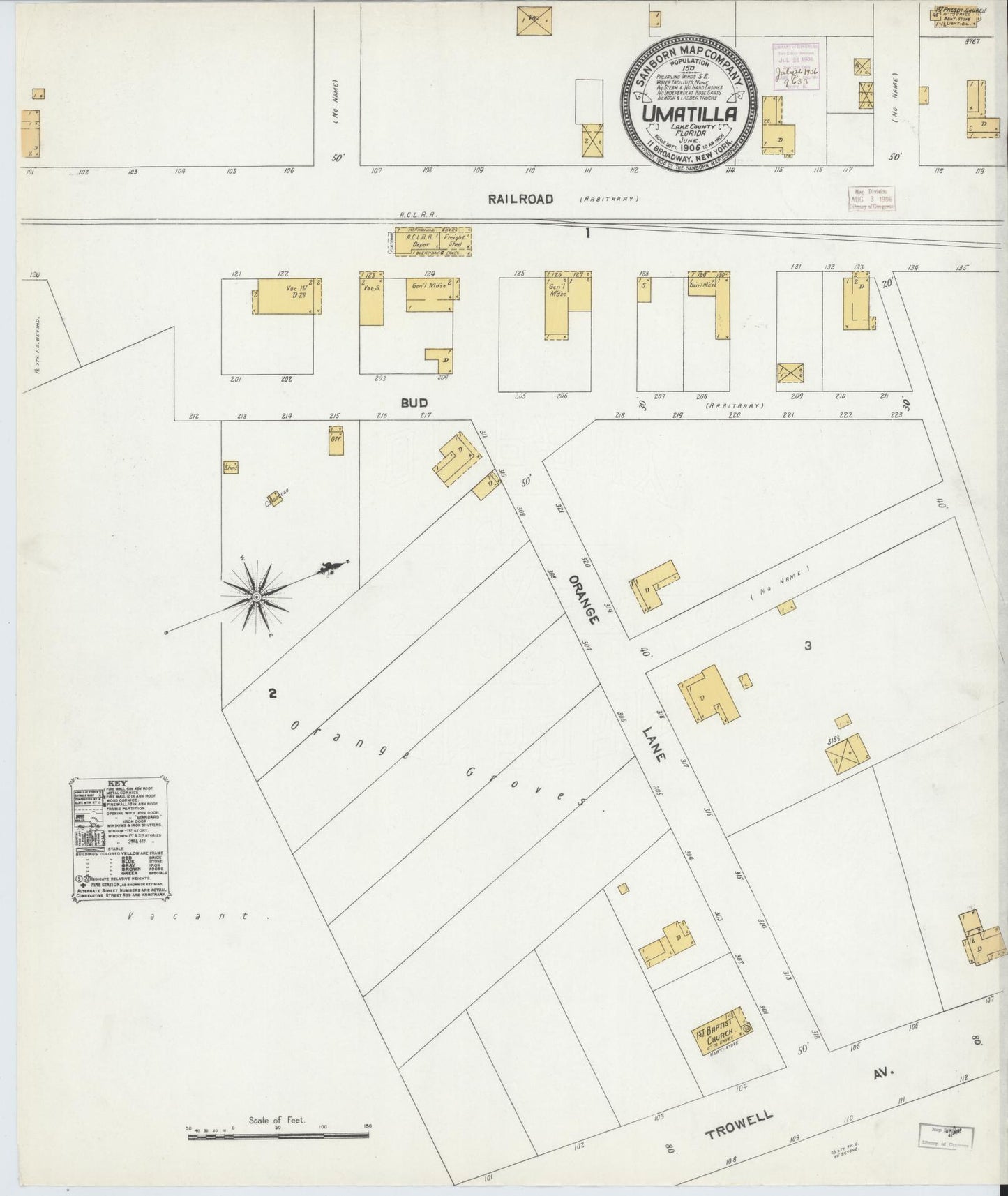 Sanborn Fire Insurance Map from Umatilla, Lake County, Florida (1906), Sheet #0001 - Historic Sanborn Fire Insurance Map Print, vintage old map wall art, antique decor, genealogy gift, Florida Florida map