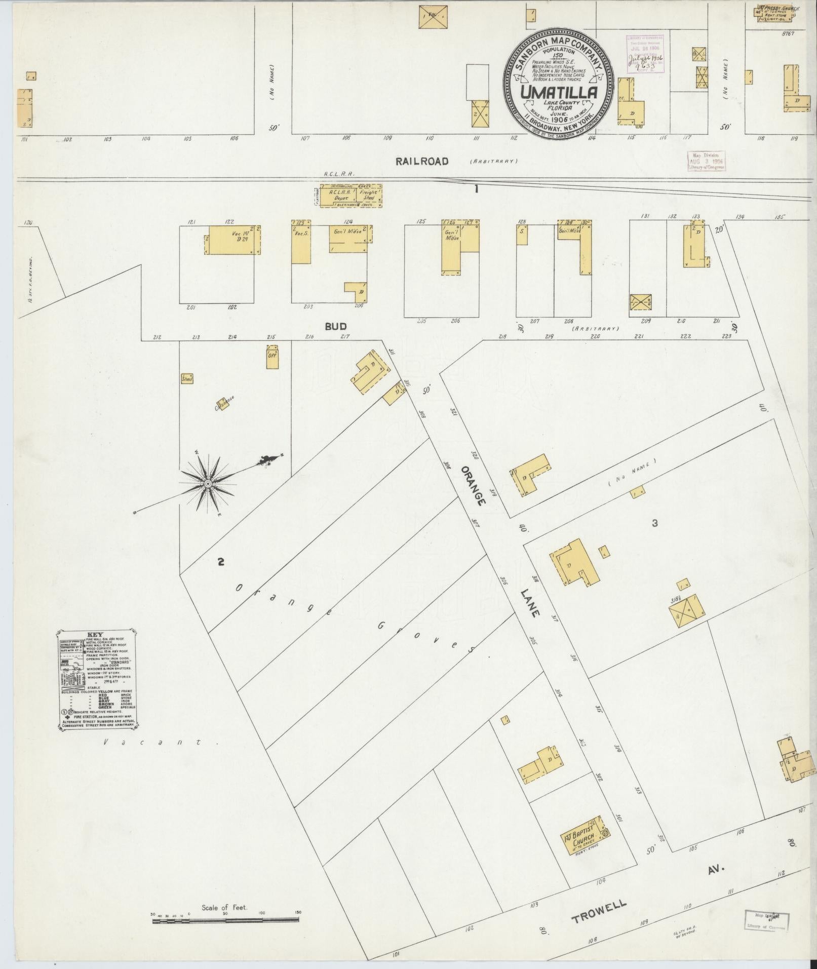 Sanborn Fire Insurance Map from Umatilla, Lake County, Florida (1906), Sheet #0001 - Historic Sanborn Fire Insurance Map Print, vintage old map wall art, antique decor, genealogy gift, Florida Florida map