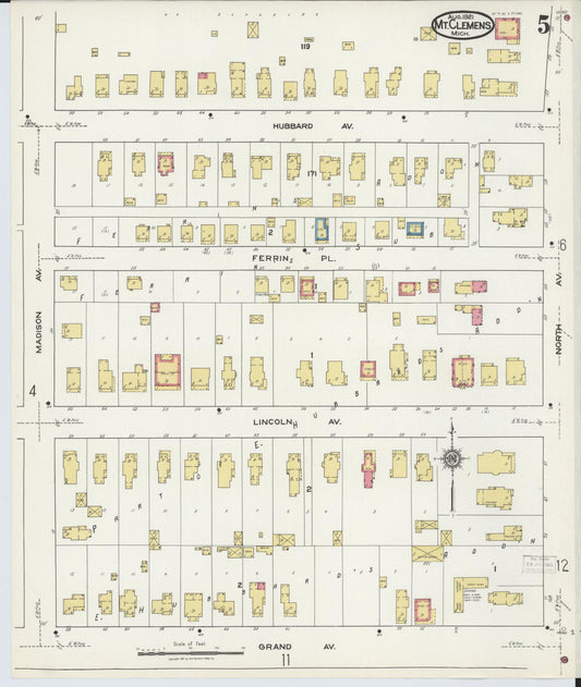Sanborn Fire Insurance Map from Mount Clemens, Macomb County, Michigan (1921), Sheet #0005 - Historic Sanborn Fire Insurance Map Print, vintage old map wall art, antique decor, genealogy gift, Michigan Michigan map