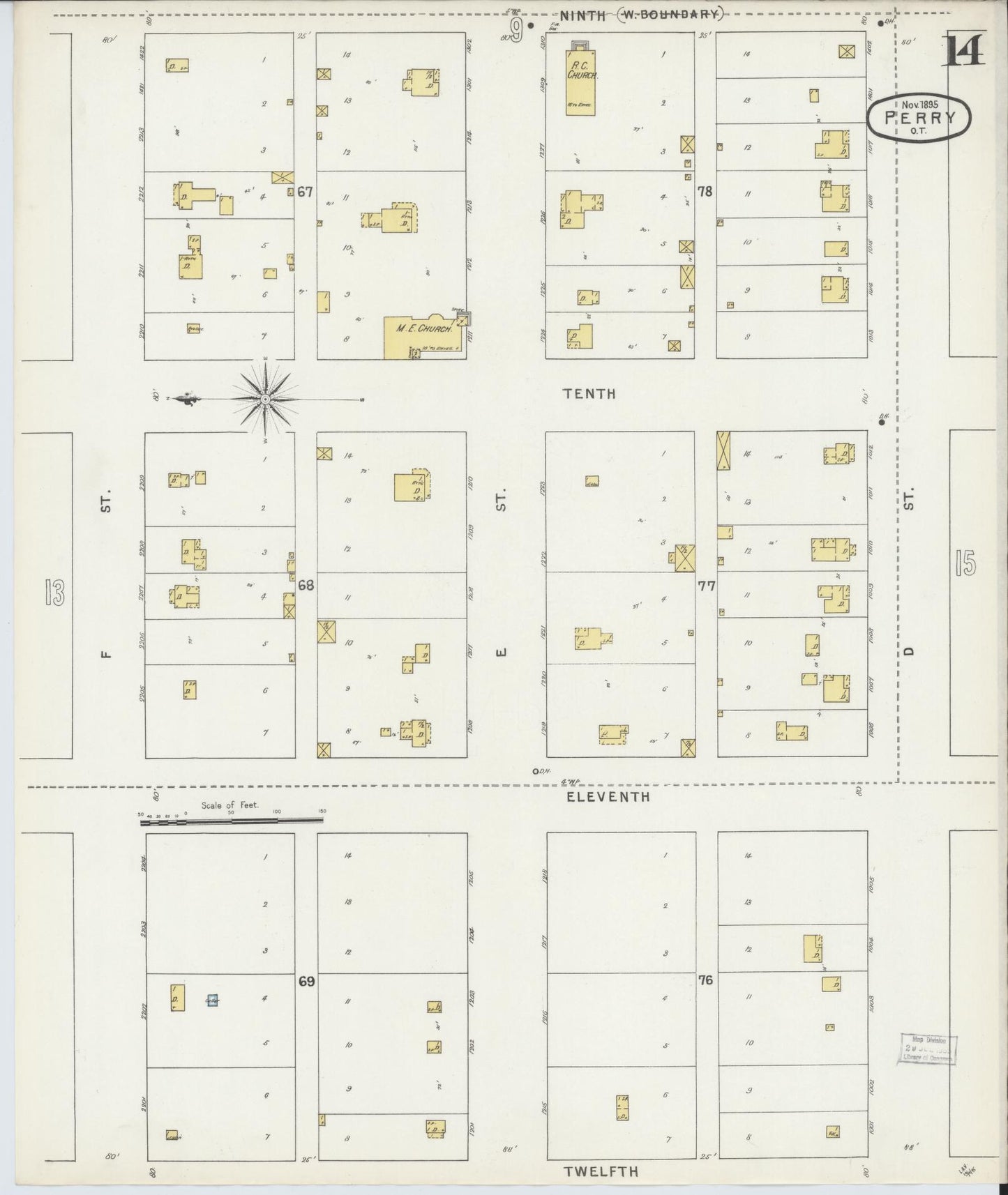 Sanborn Fire Insurance Map from Perry, Noble County, Oklahoma (1895), Sheet #0014 - Complete Map Set gallery image, historic Sanborn map, vintage wall art, Oklahoma Oklahoma