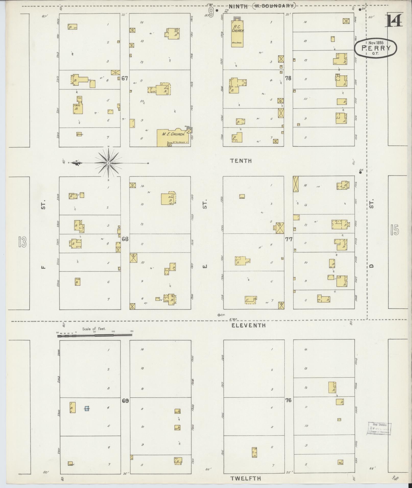 Sanborn Fire Insurance Map from Perry, Noble County, Oklahoma (1895), Sheet #0014 - Complete Map Set gallery image, historic Sanborn map, vintage wall art, Oklahoma Oklahoma