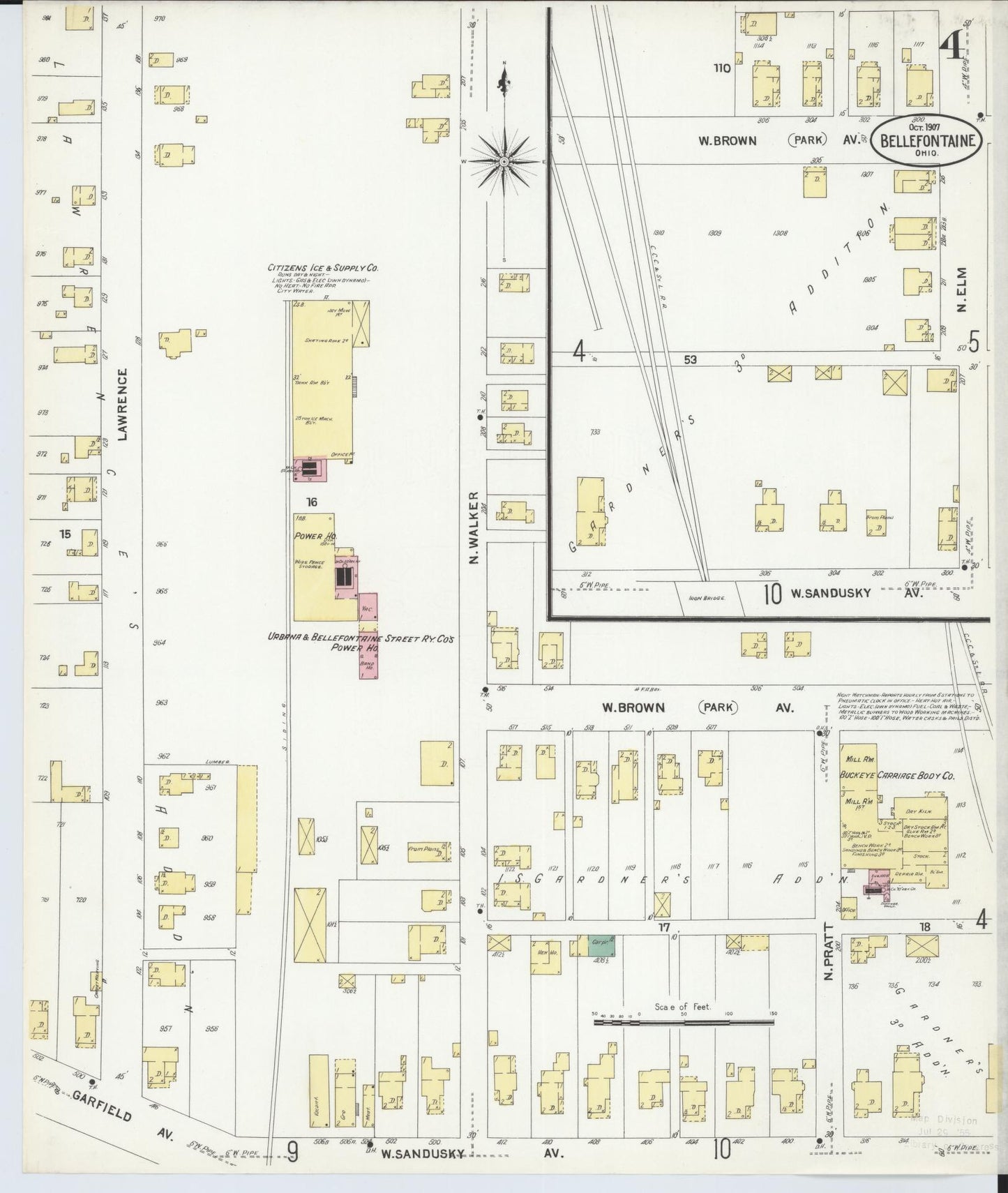Sanborn Fire Insurance Map from Bellefontaine, Logan County, Ohio (1907), Sheet #0004 - Complete Map Set gallery image, historic Sanborn map, vintage wall art, Ohio Ohio