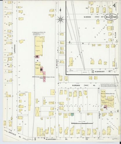 Sanborn Fire Insurance Map from Bellefontaine, Logan County, Ohio (1907), Sheet #0004 - Complete Map Set gallery image, historic Sanborn map, vintage wall art, Ohio Ohio