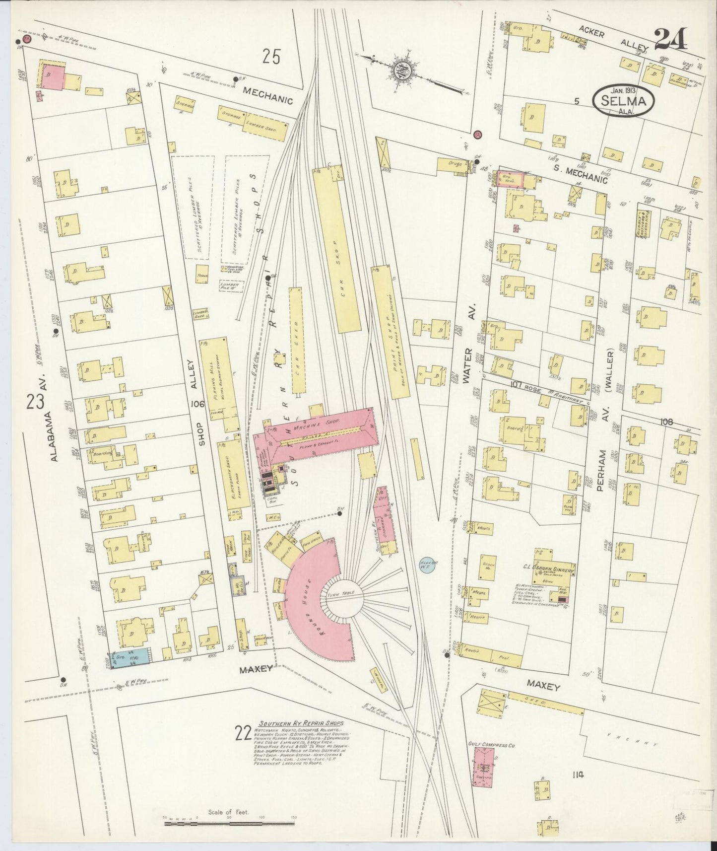 Sanborn Fire Insurance Map from Selma, Dallas County, Alabama (1913), Sheet #0024 - Complete Map Set gallery image, historic Sanborn map, vintage wall art, Alabama Alabama