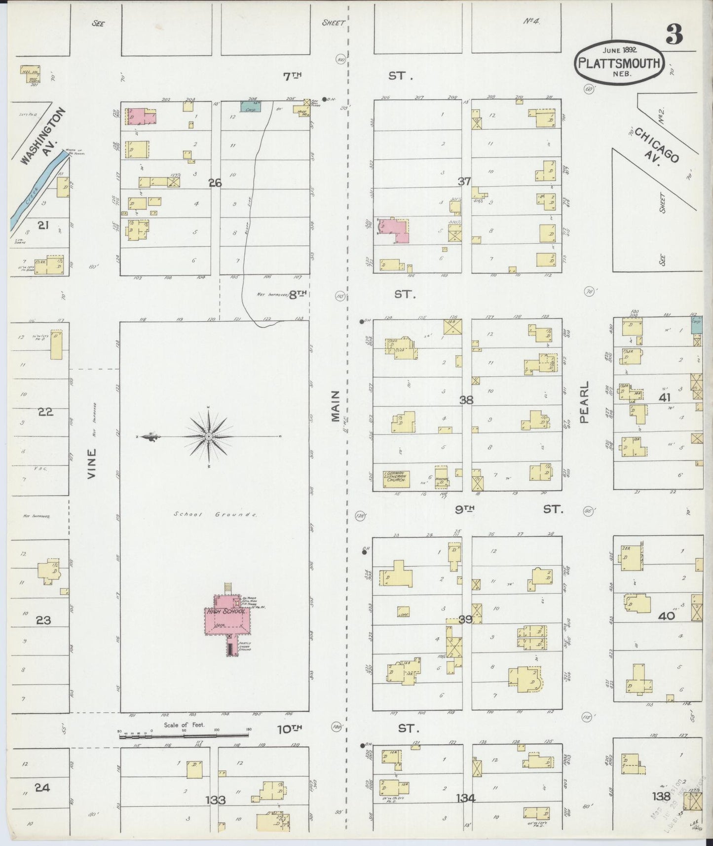 Sanborn Fire Insurance Map from Plattsmouth, Cass County, Nebraska (1892), Sheet #0003 - Historic Sanborn Fire Insurance Map Print, vintage old map wall art, antique decor, genealogy gift, Nebraska Nebraska map