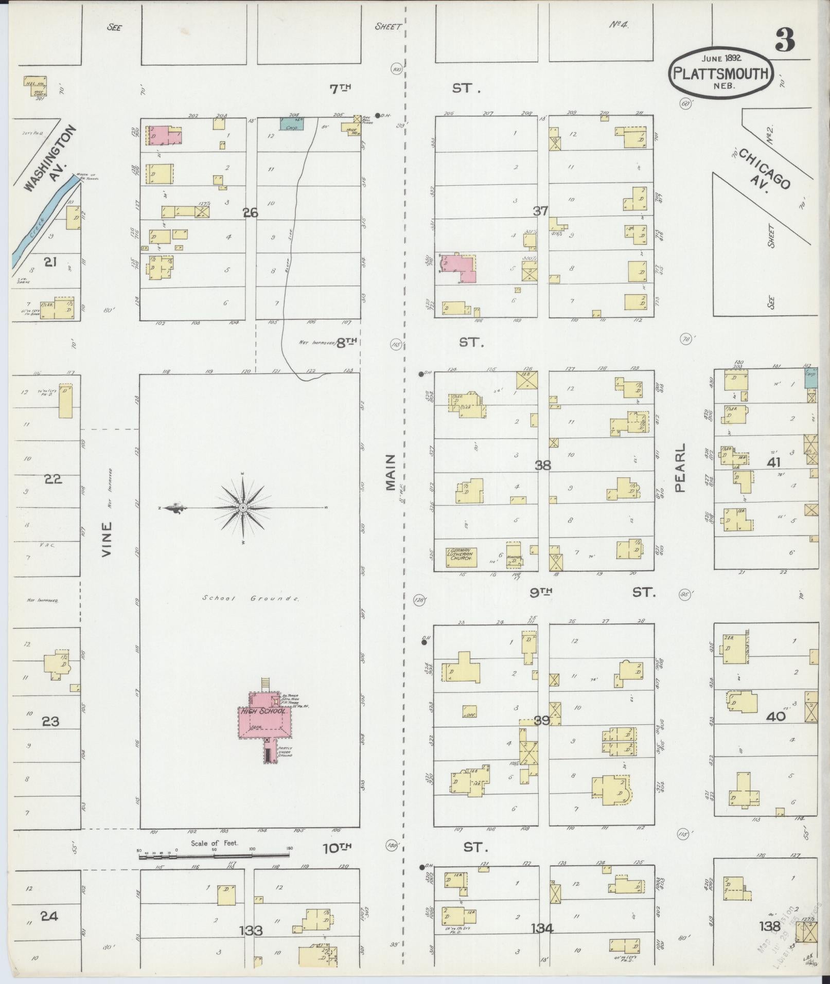 Sanborn Fire Insurance Map from Plattsmouth, Cass County, Nebraska (1892), Sheet #0003 - Historic Sanborn Fire Insurance Map Print, vintage old map wall art, antique decor, genealogy gift, Nebraska Nebraska map
