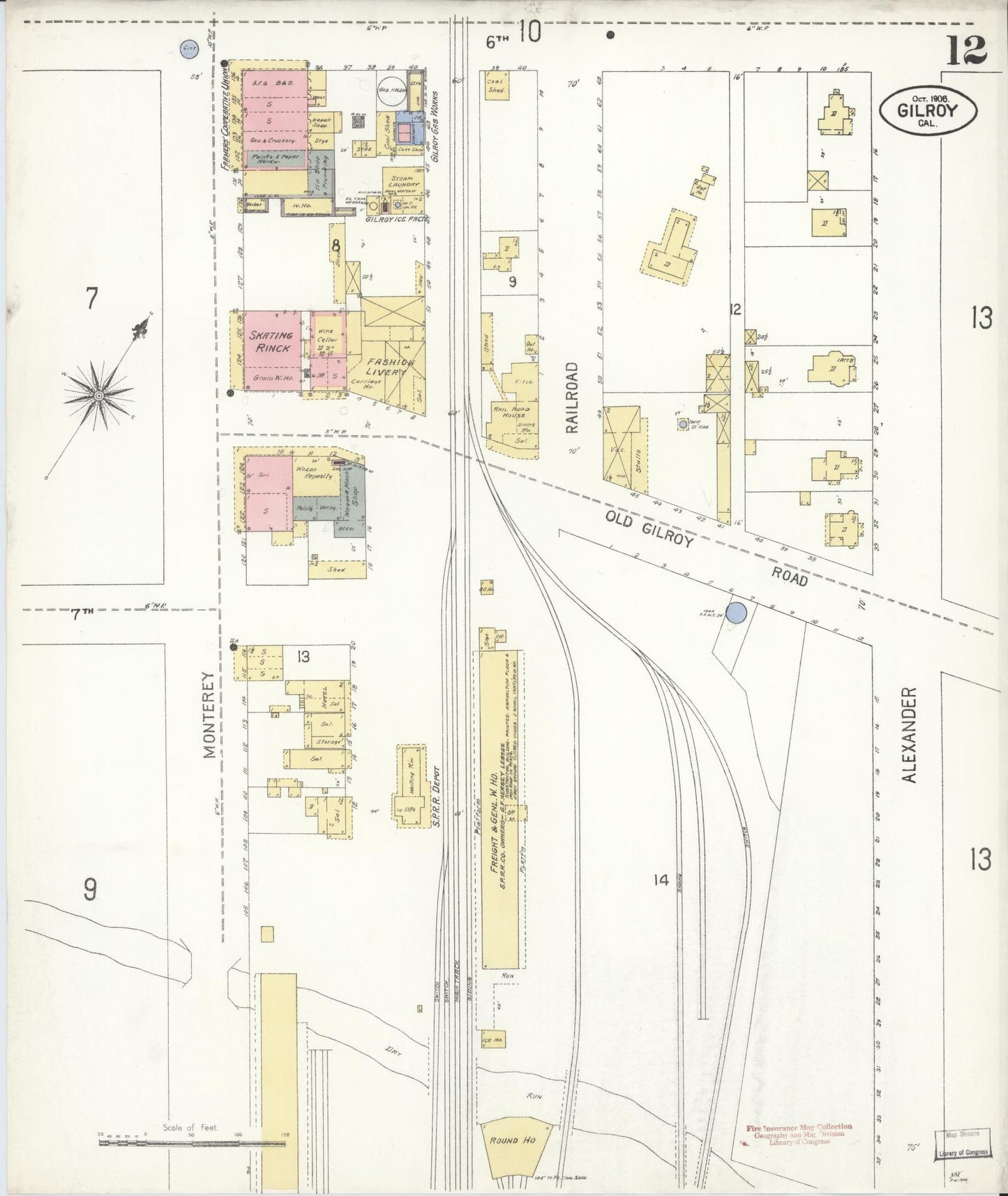 Sanborn Fire Insurance Map from Gilroy, Santa Clara County, California (1906), Sheet #0012 - Historic Sanborn Fire Insurance Map Print, vintage old map wall art, antique decor, genealogy gift, California California map