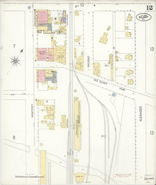 Sanborn Fire Insurance Map from Gilroy, Santa Clara County, California (1906), Sheet #0012 - Historic Sanborn Fire Insurance Map Print, vintage old map wall art, antique decor, genealogy gift, California California map