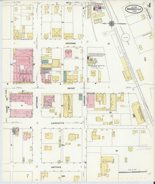 Sanborn Fire Insurance Map from Brownsville, Haywood County, Tennessee (1910), Sheet #0004 - Historic Sanborn Fire Insurance Map Print, vintage old map wall art, antique decor, genealogy gift, Tennessee Tennessee map