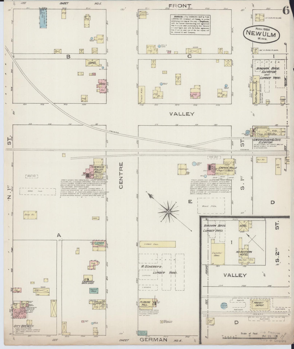 Sanborn Fire Insurance Map from New Ulm, Brown County, Minnesota (1884), Sheet #0006 - Complete Map Set gallery image, historic Sanborn map, vintage wall art, Minnesota Minnesota