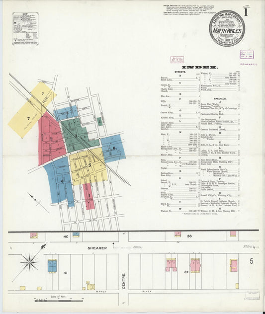 Sanborn Fire Insurance Map from North Wales, Montgomery County, Pennsylvania (1909), Sheet #0001 - Historic Sanborn Fire Insurance Map Print, vintage old map wall art, antique decor, genealogy gift, Pennsylvania Pennsylvania map