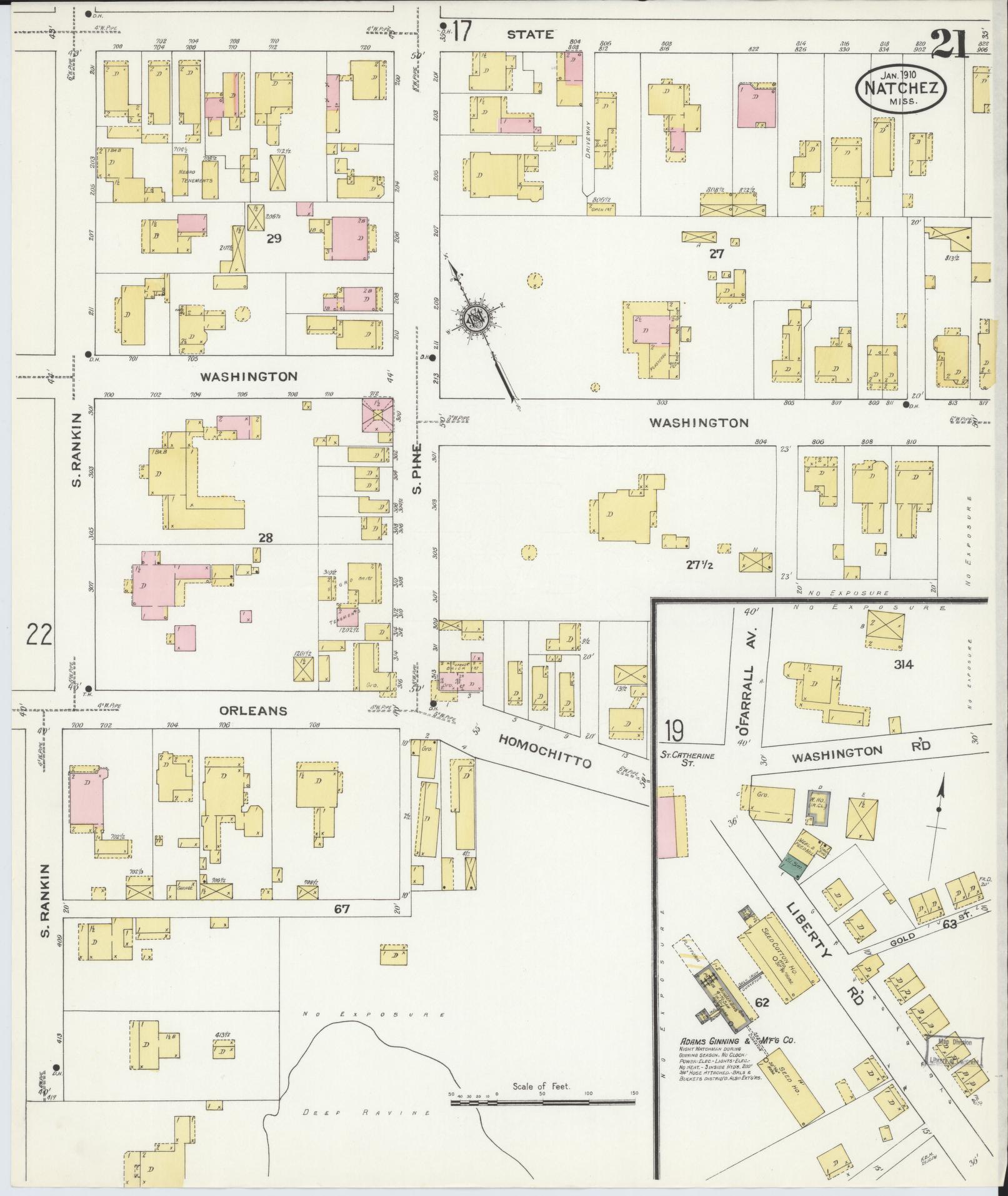 Sanborn Fire Insurance Map from Natchez, Adams County, Mississippi (1910), Sheet #0021 - Complete Map Set gallery image, historic Sanborn map, vintage wall art, Mississippi Mississippi