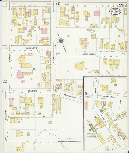 Sanborn Fire Insurance Map from Natchez, Adams County, Mississippi (1910), Sheet #0021 - Complete Map Set gallery image, historic Sanborn map, vintage wall art, Mississippi Mississippi