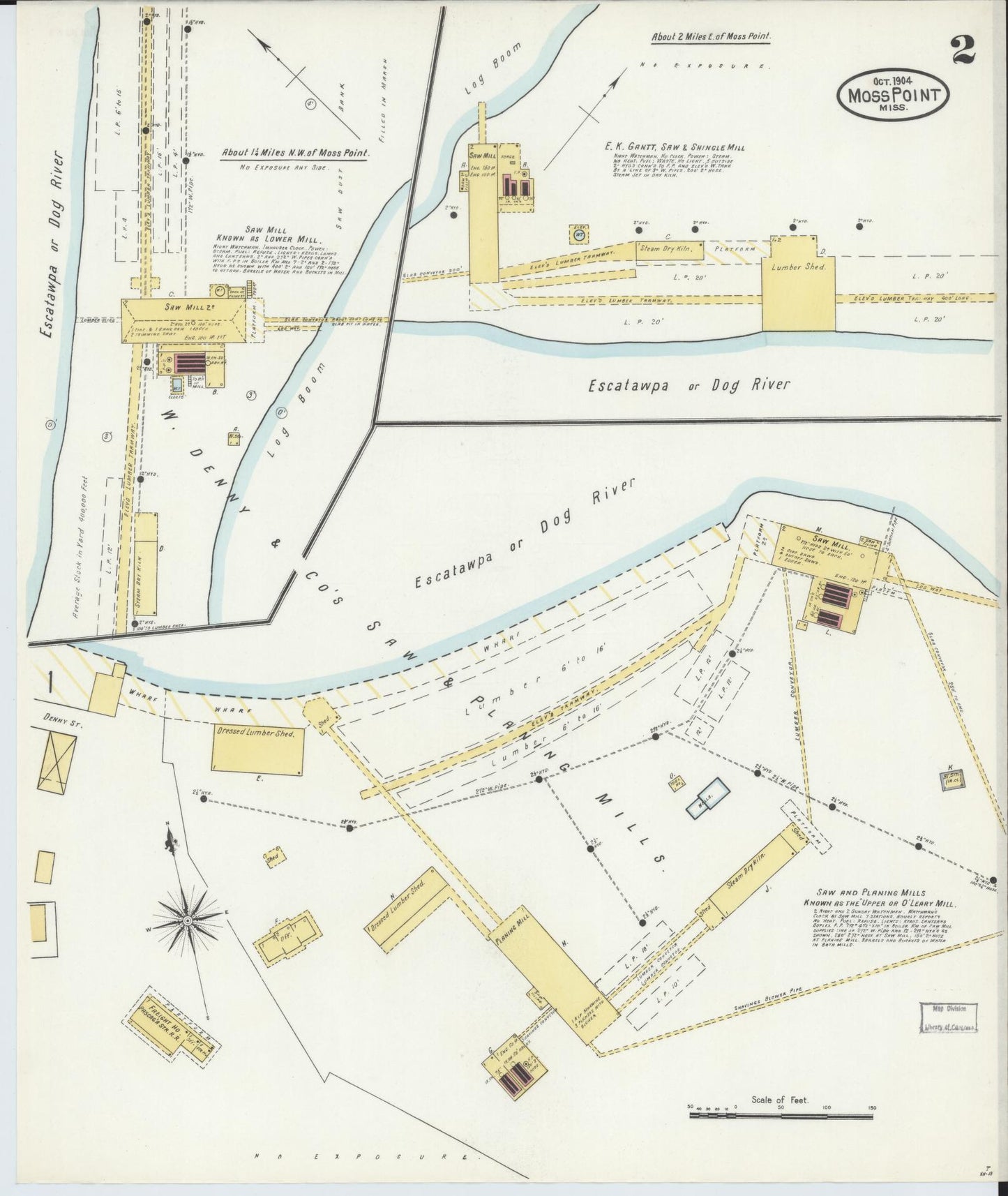 Sanborn Fire Insurance Map from Moss Point, Jackson County, Mississippi (1904), Sheet #0002 - Historic Sanborn Fire Insurance Map Print, vintage old map wall art, antique decor, genealogy gift, Mississippi Mississippi map