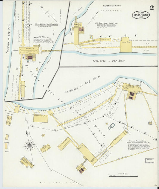Sanborn Fire Insurance Map from Moss Point, Jackson County, Mississippi (1904), Sheet #0002 - Historic Sanborn Fire Insurance Map Print, vintage old map wall art, antique decor, genealogy gift, Mississippi Mississippi map