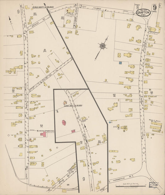 Sanborn Fire Insurance Map from Grafton, Worcester County, Massachusetts (1922), Sheet #0009 - Historic Sanborn Fire Insurance Map Print, vintage old map wall art, antique decor, genealogy gift, Massachusetts Massachusetts map