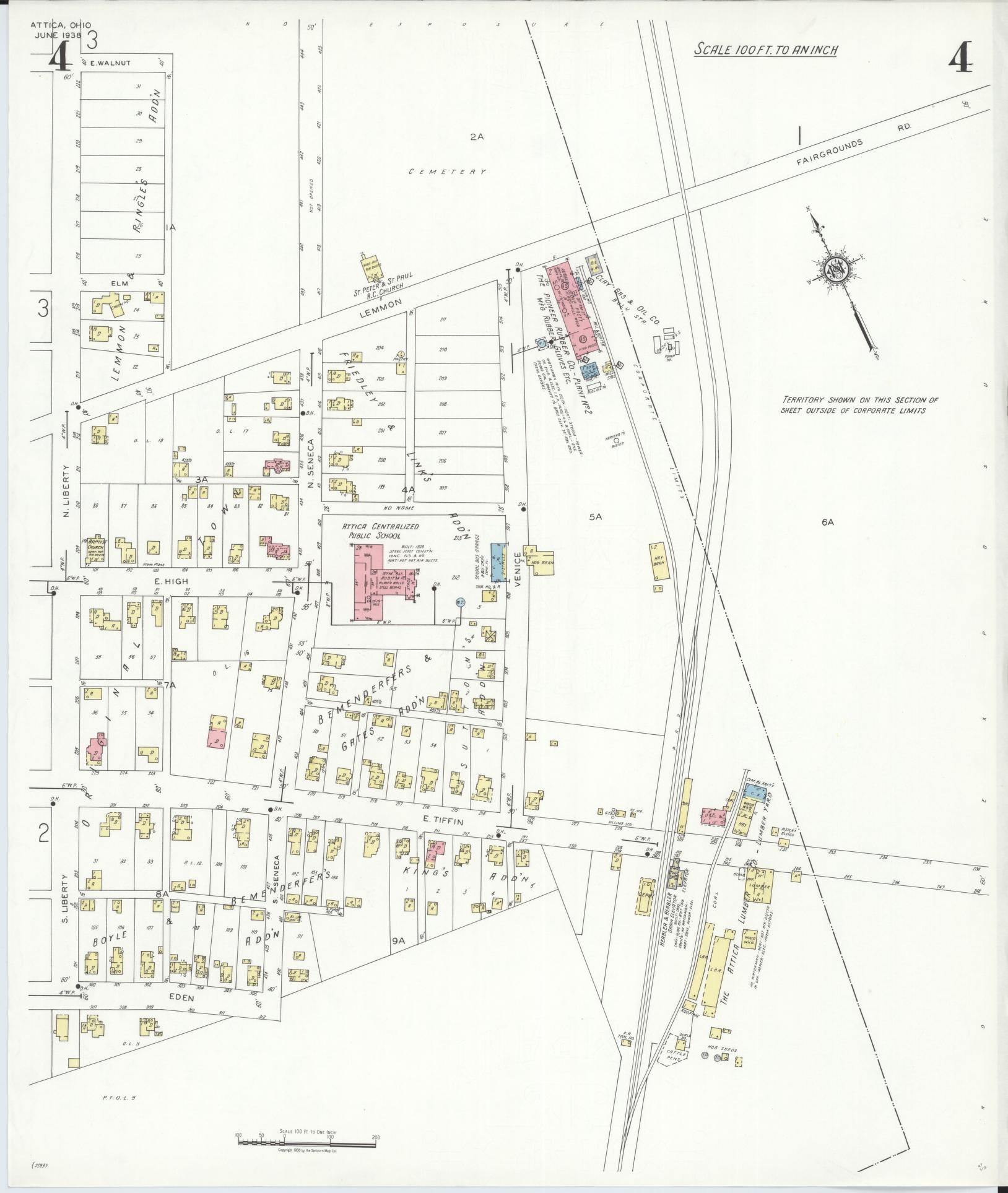 Sanborn Fire Insurance Map from Attica, Seneca County, Ohio (1938), Sheet #0004 - Historic Sanborn Fire Insurance Map Print, vintage old map wall art, antique decor, genealogy gift, Ohio Ohio map