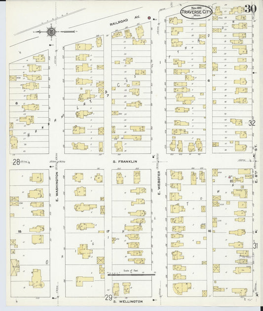 Sanborn Fire Insurance Map from Traverse City, Grand Traverse County, Michigan (1910), Sheet #0030 - Historic Sanborn Fire Insurance Map Print, vintage old map wall art, antique decor, genealogy gift, Michigan Michigan map