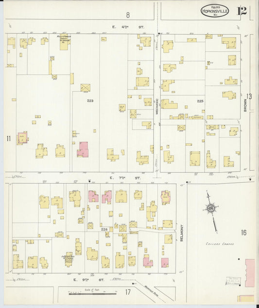 Sanborn Fire Insurance Map from Hopkinsville, Christian County, Kentucky (1913), Sheet #0012 - Historic Sanborn Fire Insurance Map Print, vintage old map wall art, antique decor, genealogy gift, Kentucky Kentucky map