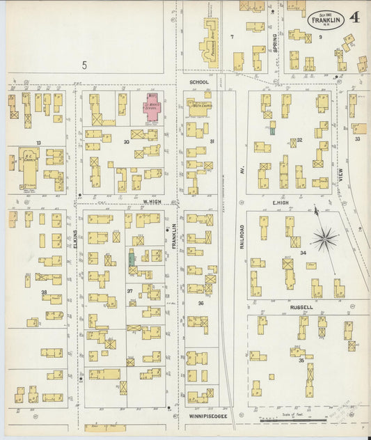 Sanborn Fire Insurance Map from Franklin, Merrimack County, New Hampshire (1902), Sheet #0004 - Historic Sanborn Fire Insurance Map Print, vintage old map wall art, antique decor, genealogy gift, New Hampshire New Hampshire map