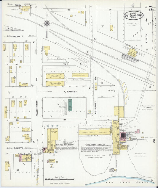 Sanborn Fire Insurance Map from East Grand Forks, Polk County, Minnesota (1909), Sheet #0005 - Historic Sanborn Fire Insurance Map Print, vintage old map wall art, antique decor, genealogy gift, Minnesota Minnesota map