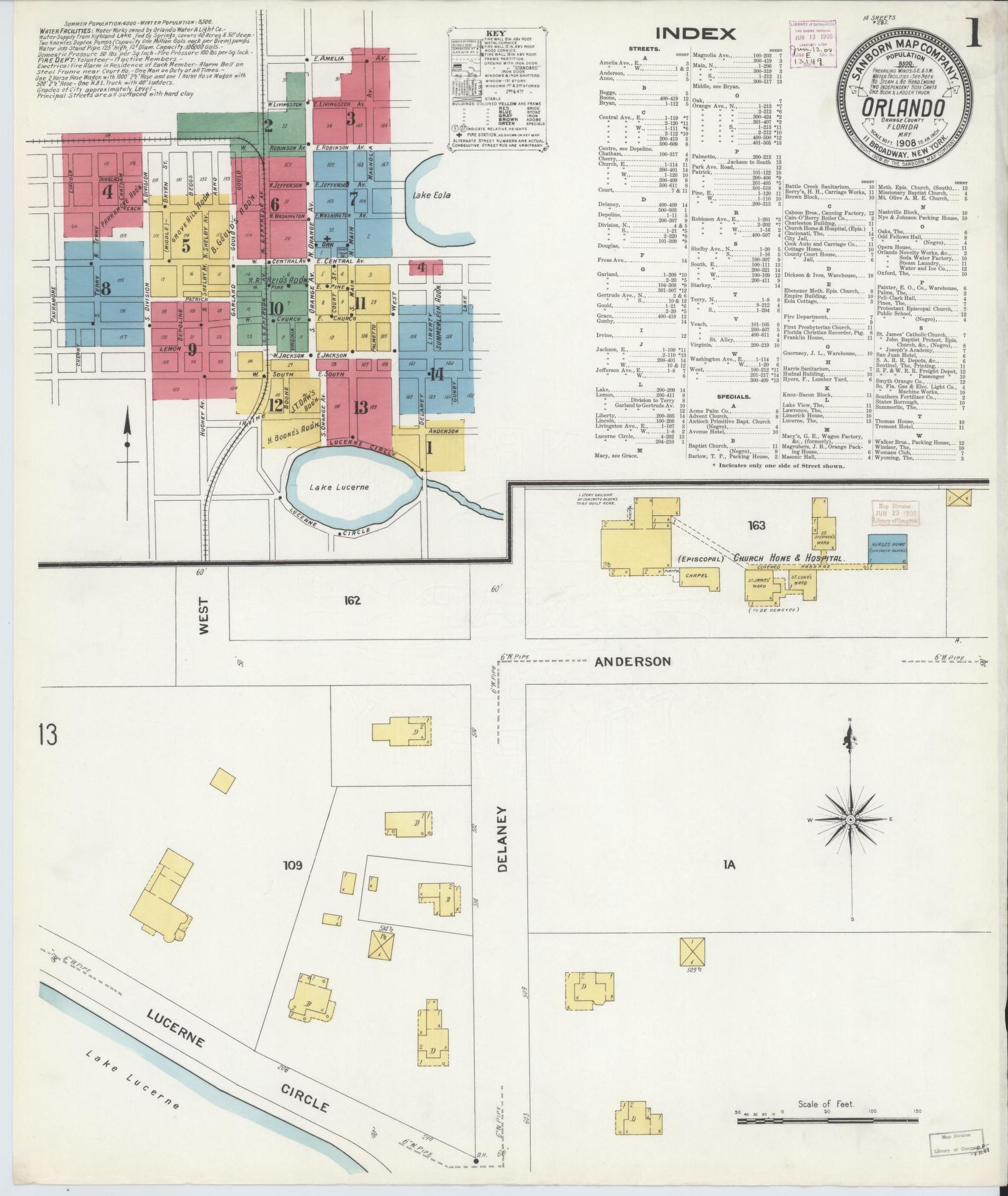 Sanborn Fire Insurance Map from Orlando, Orange County, Florida. (1908) – Historic Sanborn Fire Insurance Map Print