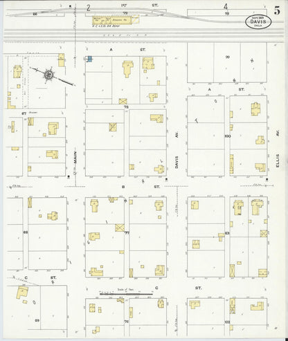 Sanborn Fire Insurance Map from Davis, Murray County, Oklahoma (1909), Sheet #0005 - Complete Map Set gallery image, historic Sanborn map, vintage wall art, Oklahoma Oklahoma