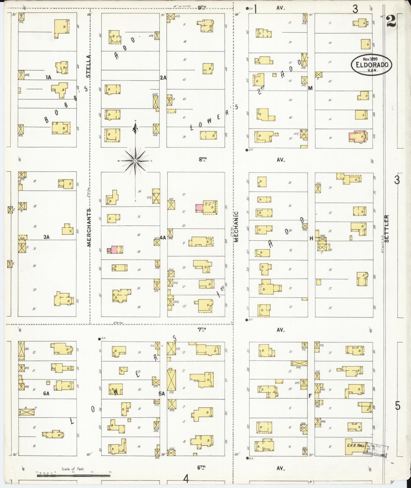 Sanborn Fire Insurance Map from El Dorado, Butler County, Kansas (1899), Sheet #0002 - Complete Map Set gallery image, historic Sanborn map, vintage wall art, Kansas Kansas