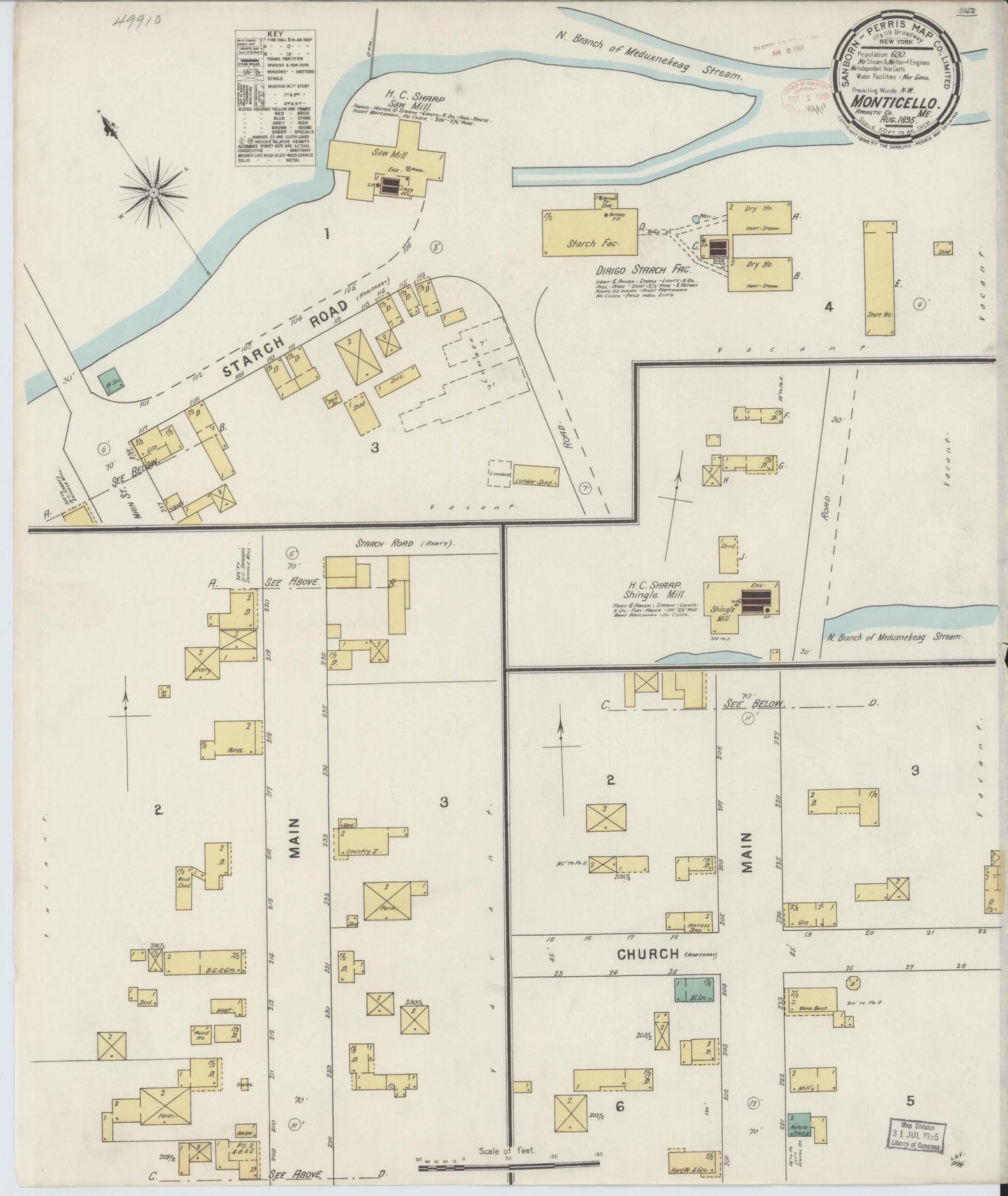 Sanborn Fire Insurance Map from Monticello, Aroostook County, Maine. (1895) – Historic Sanborn Fire Insurance Map Print