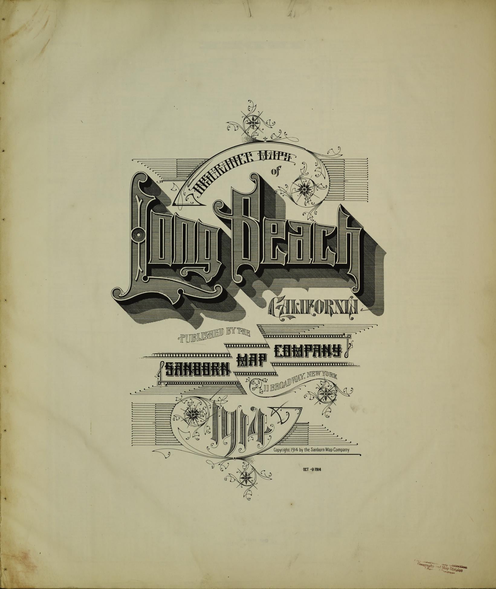 Sanborn Fire Insurance Map from Long Beach, Los Angeles County, California (1914), Sheet #0001 - Historic Sanborn Fire Insurance Map Print, vintage old map wall art, antique decor, genealogy gift, California California map
