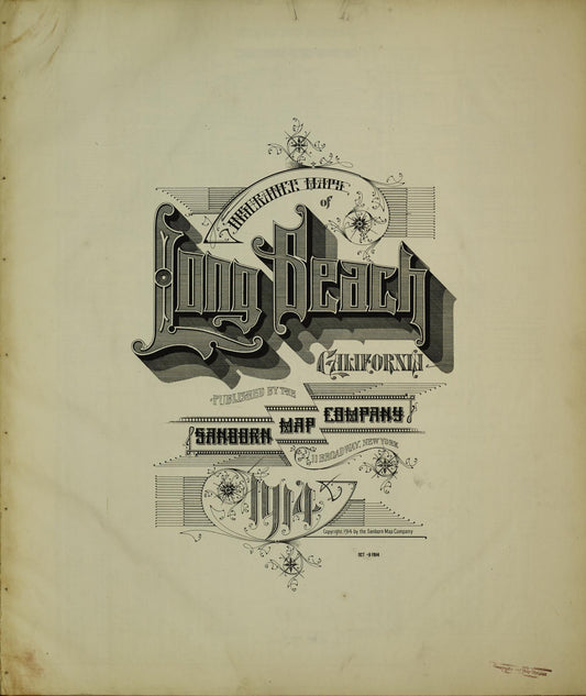 Sanborn Fire Insurance Map from Long Beach, Los Angeles County, California (1914), Sheet #0001 - Historic Sanborn Fire Insurance Map Print, vintage old map wall art, antique decor, genealogy gift, California California map