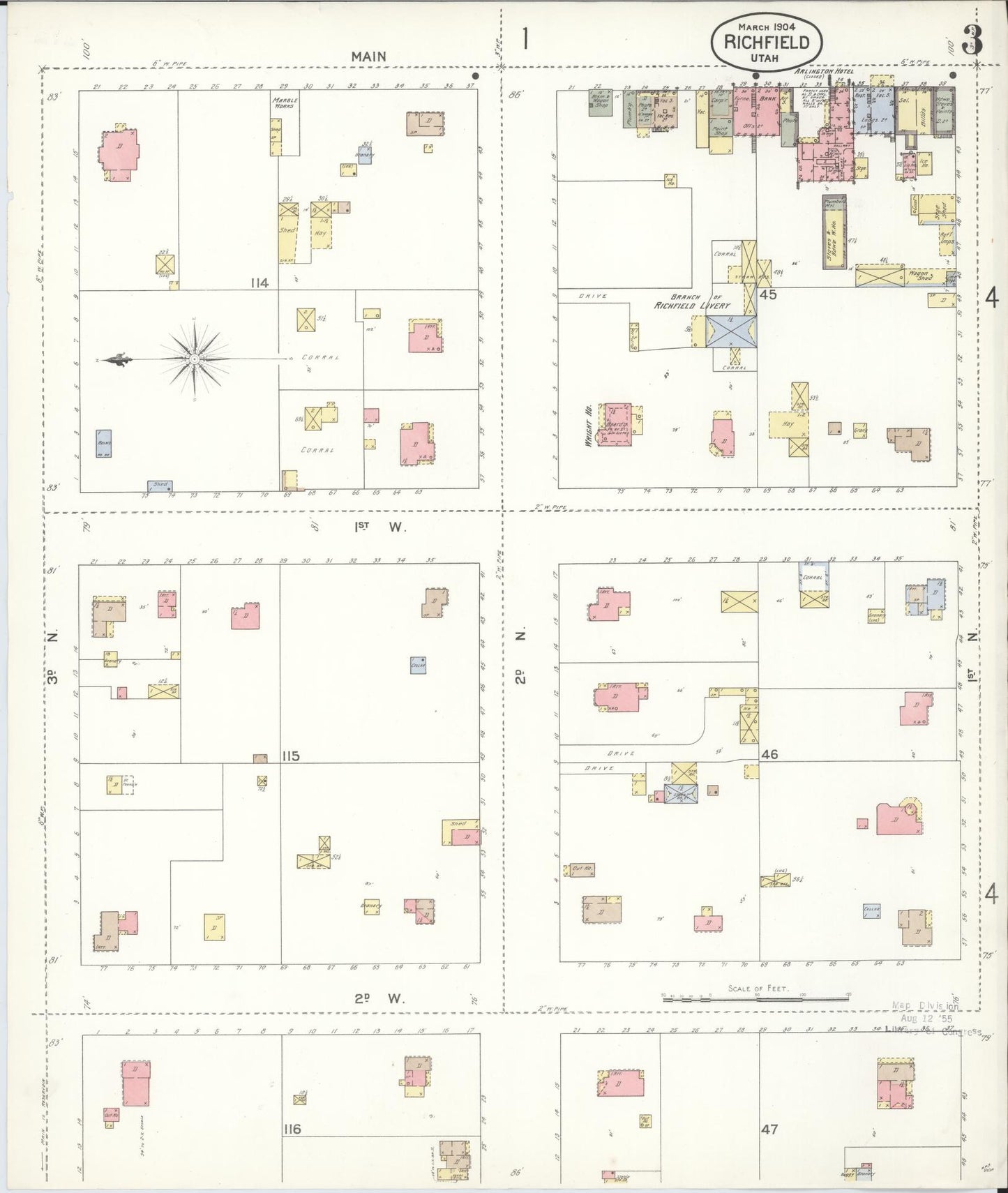 Sanborn Fire Insurance Map from Richfield, Sevier County, Utah (1904), Sheet #0003 - Complete Map Set gallery image, historic Sanborn map, vintage wall art, Utah Utah
