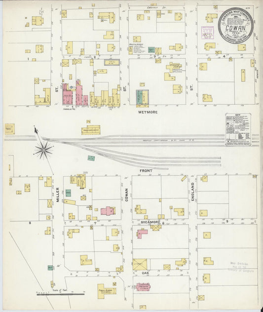 Sanborn Fire Insurance Map from Cowan, Franklin County, Tennessee (1907), Sheet #0001 - Historic Sanborn Fire Insurance Map Print, vintage old map wall art, antique decor, genealogy gift, Tennessee Tennessee map