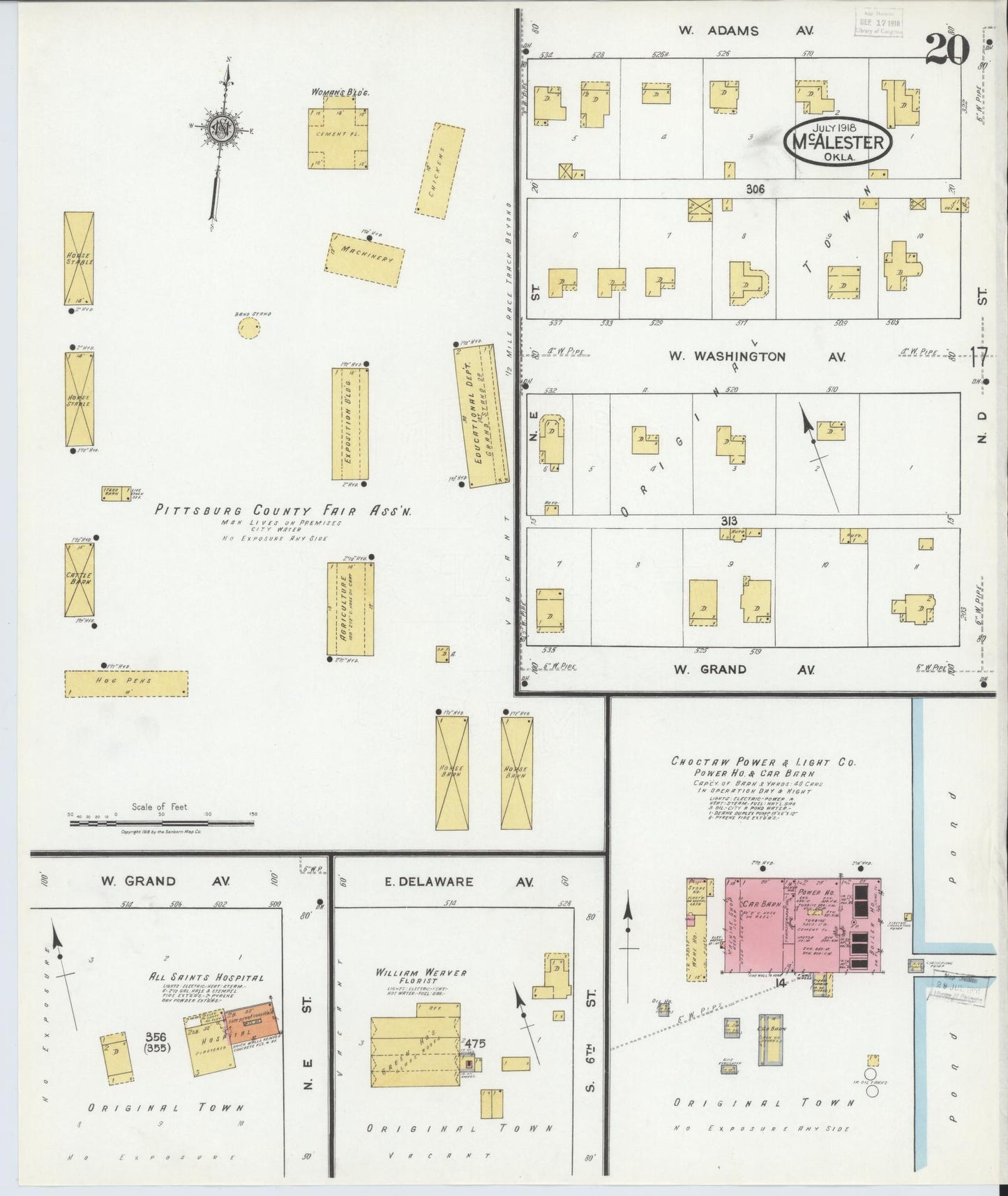 Sanborn Fire Insurance Map from McAlester, Pittsburg County, Oklahoma (1918), Sheet #0020 - Complete Map Set gallery image, historic Sanborn map, vintage wall art, Oklahoma Oklahoma