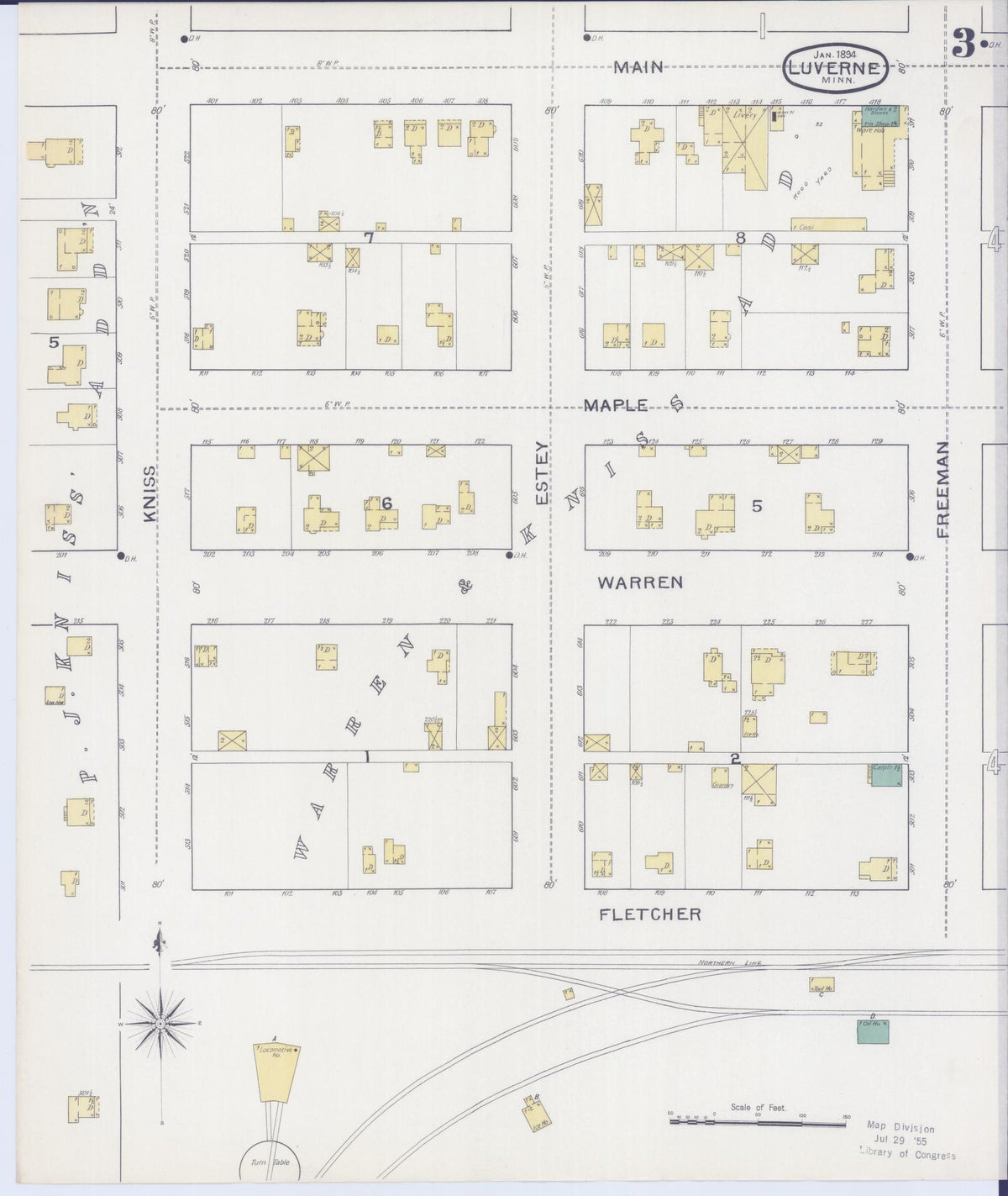 Sanborn Fire Insurance Map from Luverne, Rock County, Minnesota (1894), Sheet #0003 - Historic Sanborn Fire Insurance Map Print, vintage old map wall art, antique decor, genealogy gift, Minnesota Minnesota map