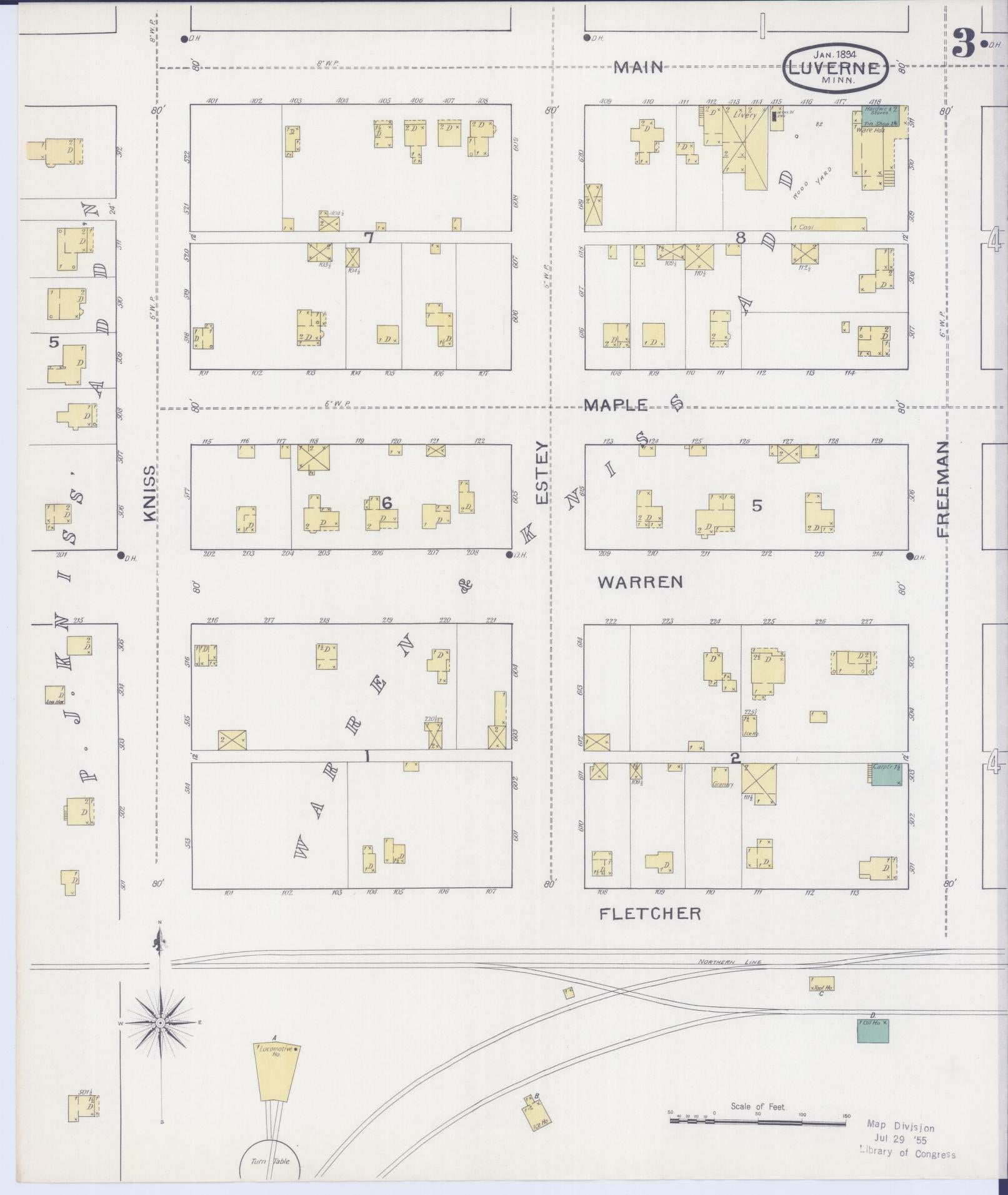 Sanborn Fire Insurance Map from Luverne, Rock County, Minnesota (1894), Sheet #0003 - Historic Sanborn Fire Insurance Map Print, vintage old map wall art, antique decor, genealogy gift, Minnesota Minnesota map