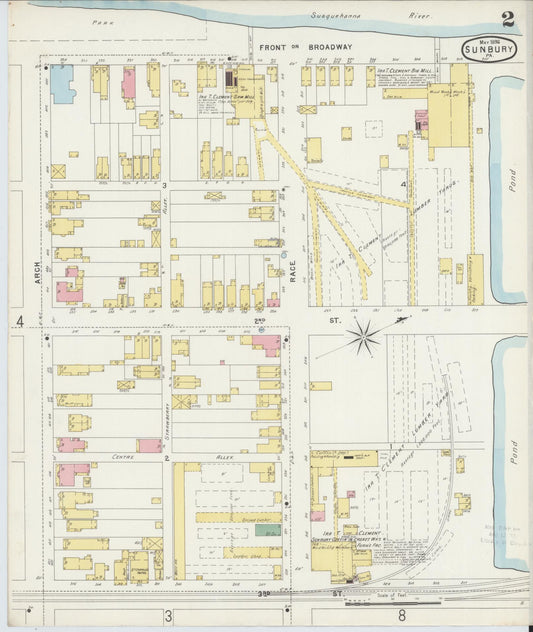 Sanborn Fire Insurance Map from Sunbury, Northumberland County, Pennsylvania (1896), Sheet #0002 - Historic Sanborn Fire Insurance Map Print, vintage old map wall art, antique decor, genealogy gift, Pennsylvania Pennsylvania map