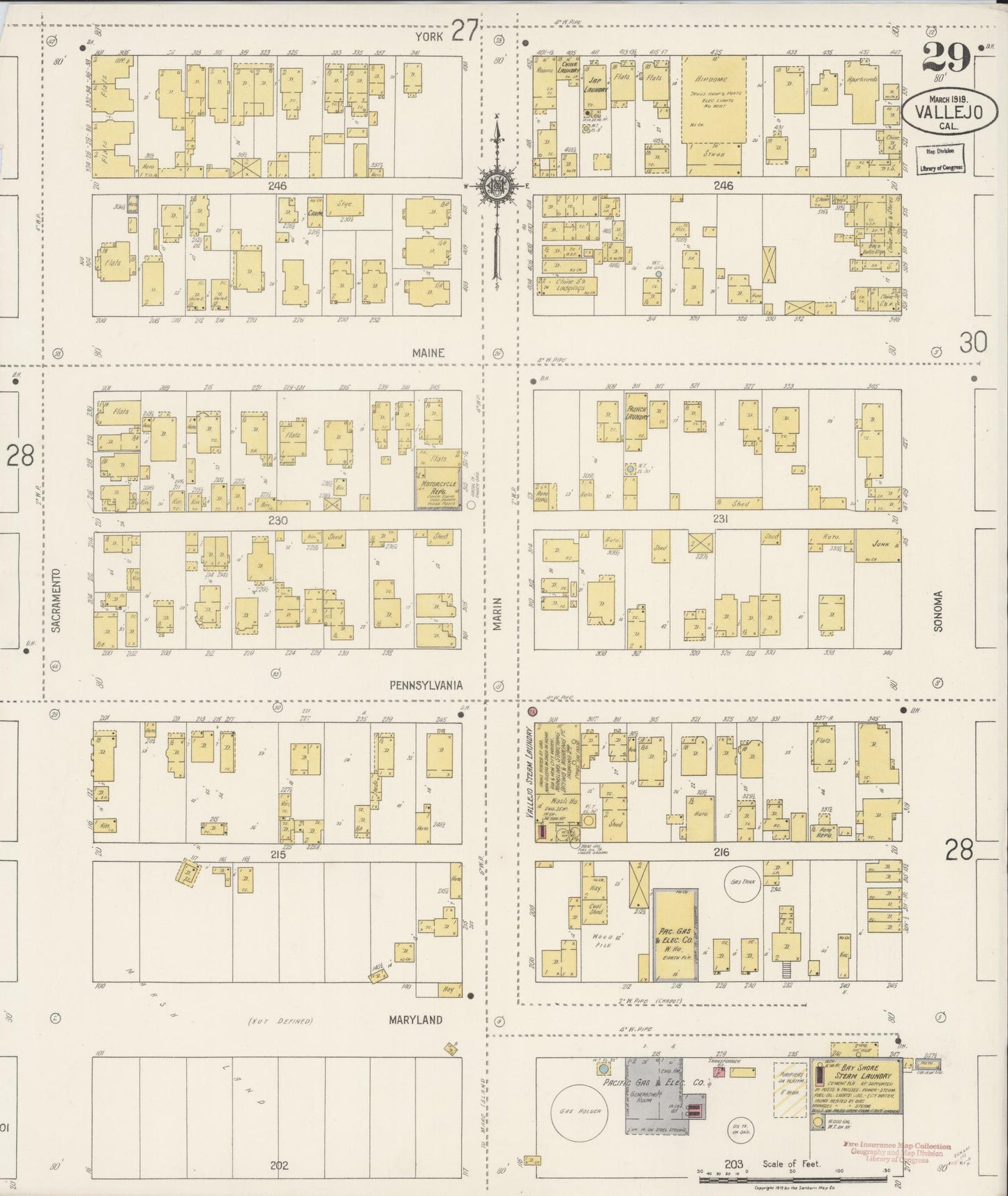 Sanborn Fire Insurance Map from Vallejo, Solano County, California (1919), Sheet #0029 - Complete Map Set gallery image, historic Sanborn map, vintage wall art, California California