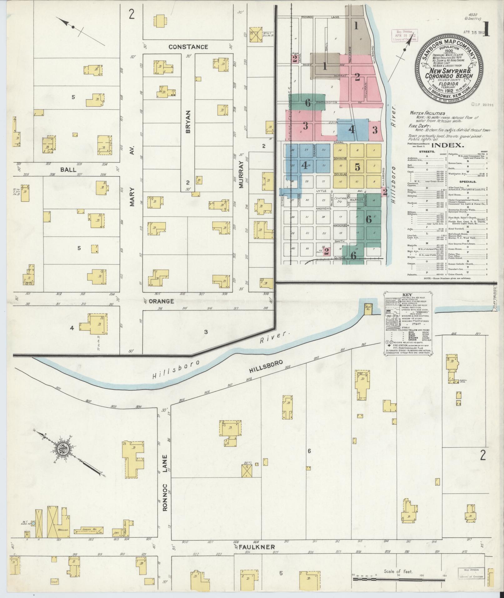 Sanborn Fire Insurance Map from New Smyrna, Valusia County, Florida (1912), Sheet #0001 - Historic Sanborn Fire Insurance Map Print, vintage old map wall art, antique decor, genealogy gift, Florida Florida map