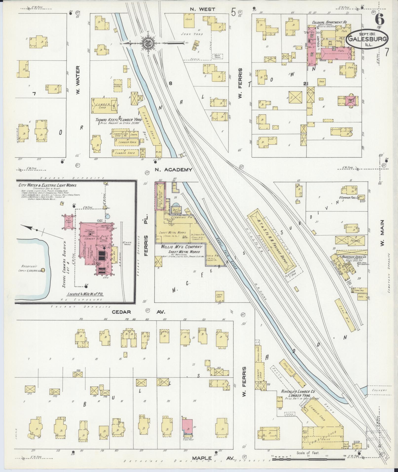Sanborn Fire Insurance Map from Galesburg, Knox County, Illinois (1911), Sheet #0006 - Complete Map Set gallery image, historic Sanborn map, vintage wall art, Illinois Illinois