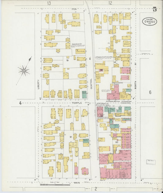 Sanborn Fire Insurance Map from Owego, Tioga County, New York (1904), Sheet #0005 - Historic Sanborn Fire Insurance Map Print, vintage old map wall art, antique decor, genealogy gift, New York New York map