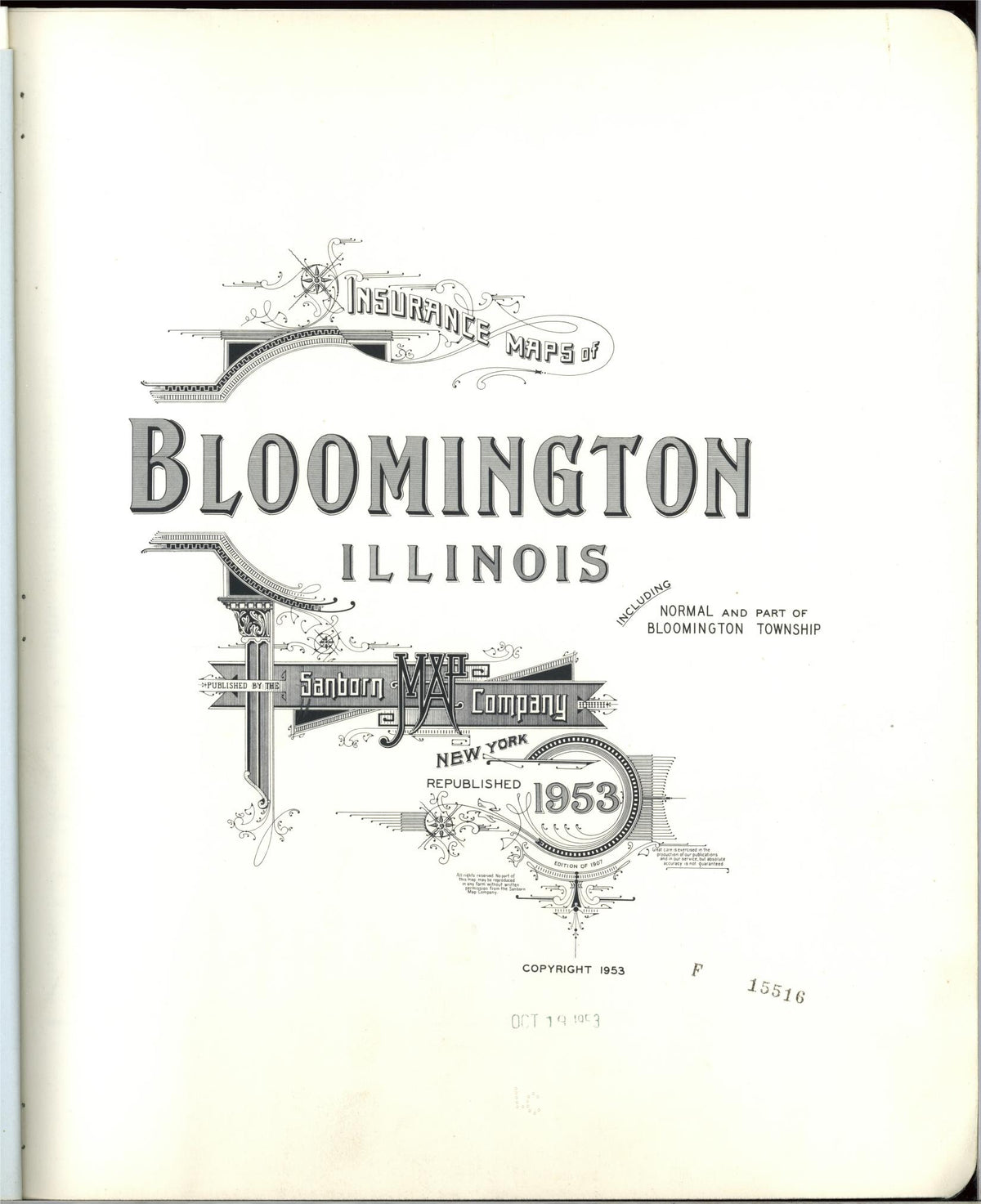Sanborn Fire Insurance Map from Bloomington, McLean County, Illinois (1953), Sheet #0001 - Historic Sanborn Fire Insurance Map Print, vintage old map wall art, antique decor, genealogy gift, Illinois Illinois map