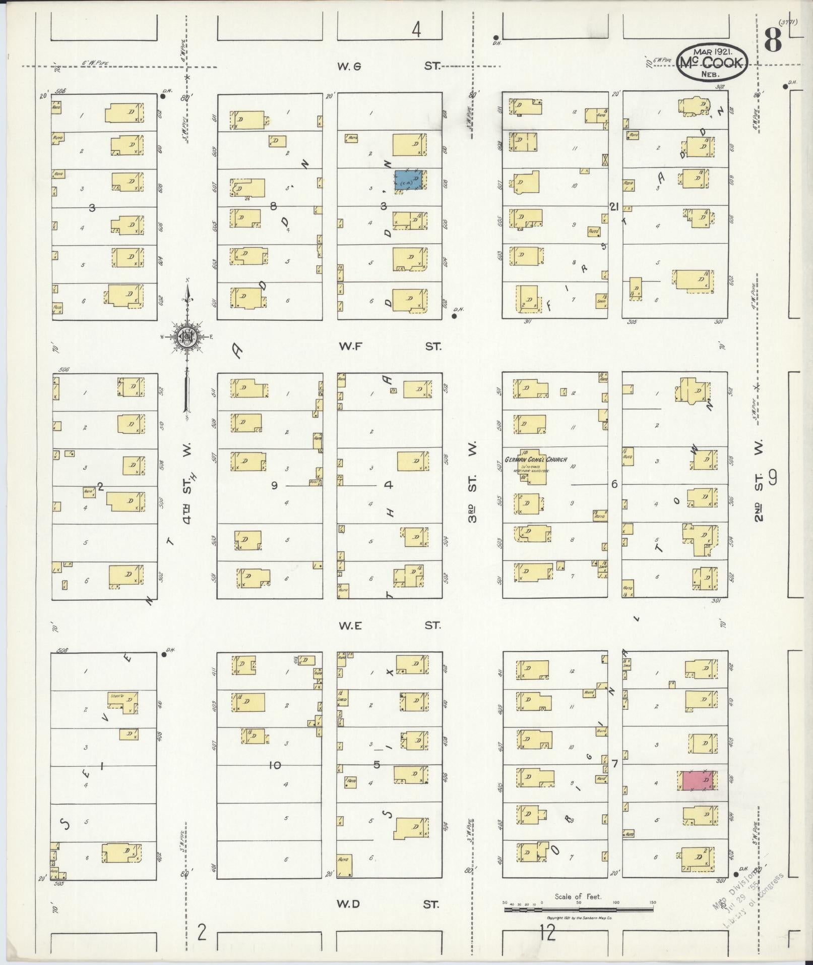 Sanborn Fire Insurance Map from Mccook, Red Willow County, Nebraska (1921), Sheet #0008 - Historic Sanborn Fire Insurance Map Print, vintage old map wall art, antique decor, genealogy gift, Nebraska Nebraska map