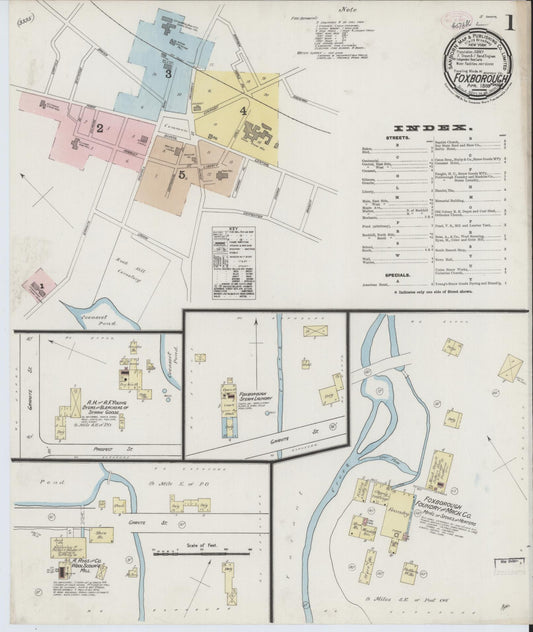 Sanborn Fire Insurance Map from Foxboro, Norfolk County, Massachusetts. (1889) – Historic Sanborn Fire Insurance Map Print