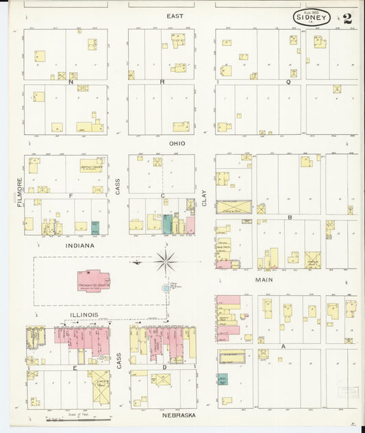 Sanborn Fire Insurance Map from Sidney, Fremont County, Iowa (1893), Sheet #0002 - Historic Sanborn Fire Insurance Map Print, vintage old map wall art